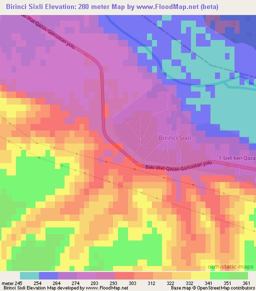 Birinci Sixli,Azerbaijan Elevation Map