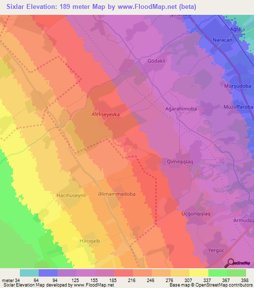 Sixlar,Azerbaijan Elevation Map