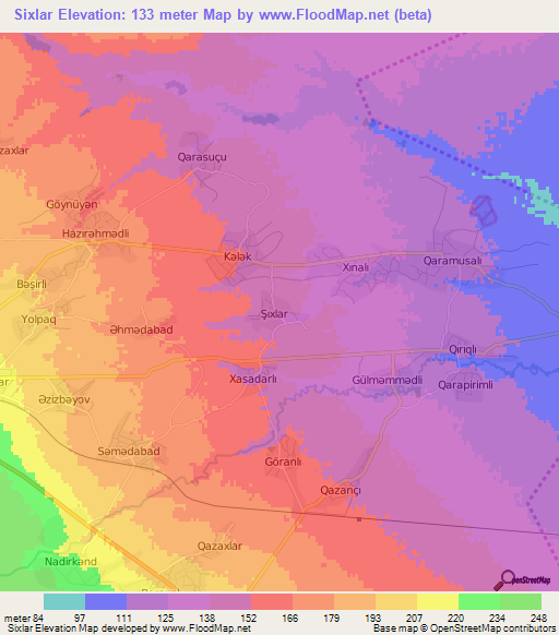 Sixlar,Azerbaijan Elevation Map