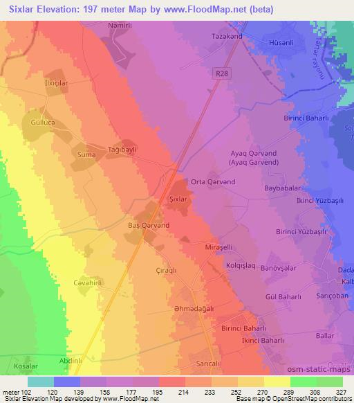 Sixlar,Azerbaijan Elevation Map