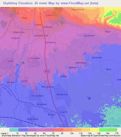 Shykhbey,Azerbaijan Elevation Map