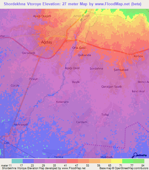 Shordekhna Vtoroye,Azerbaijan Elevation Map