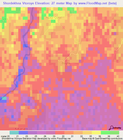 Shordekhna Vtoroye,Azerbaijan Elevation Map