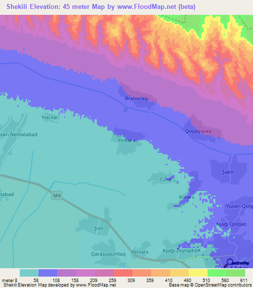 Shekili,Azerbaijan Elevation Map