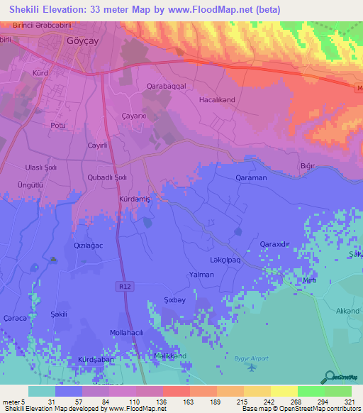 Shekili,Azerbaijan Elevation Map