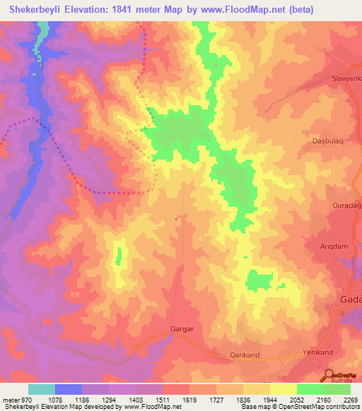 Shekerbeyli,Azerbaijan Elevation Map