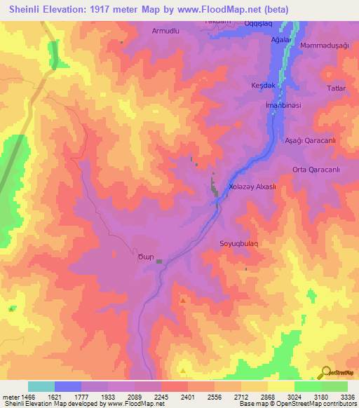 Sheinli,Azerbaijan Elevation Map