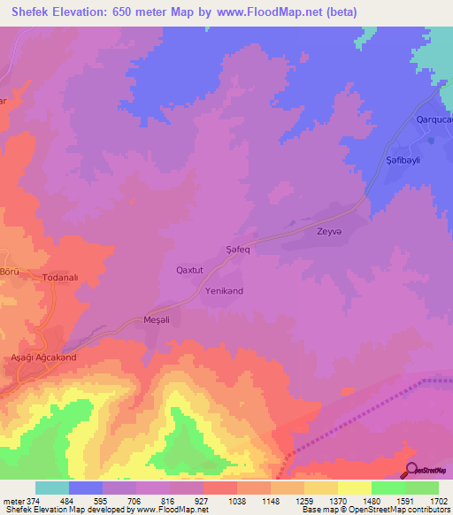 Shefek,Azerbaijan Elevation Map