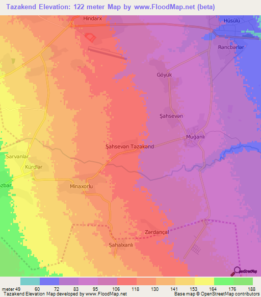Tazakend,Azerbaijan Elevation Map