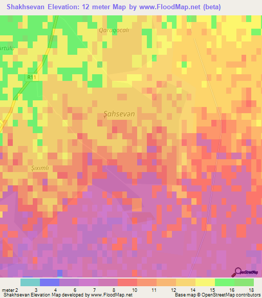 Shakhsevan,Azerbaijan Elevation Map