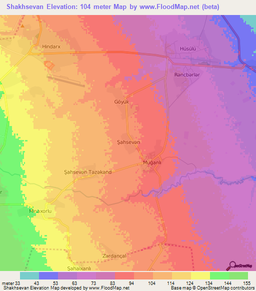 Shakhsevan,Azerbaijan Elevation Map