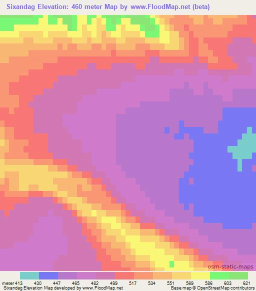 Sixandag,Azerbaijan Elevation Map