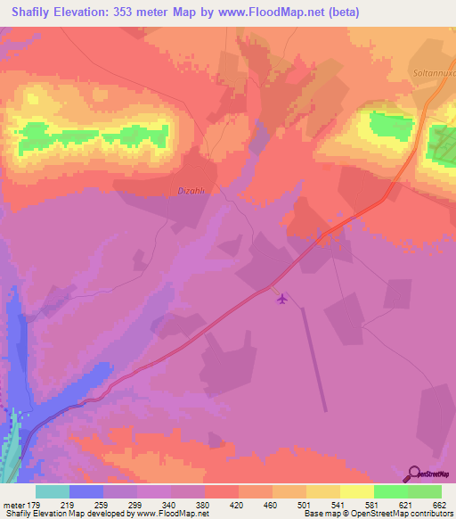 Shafily,Azerbaijan Elevation Map