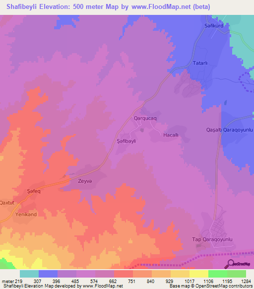 Shafibeyli,Azerbaijan Elevation Map