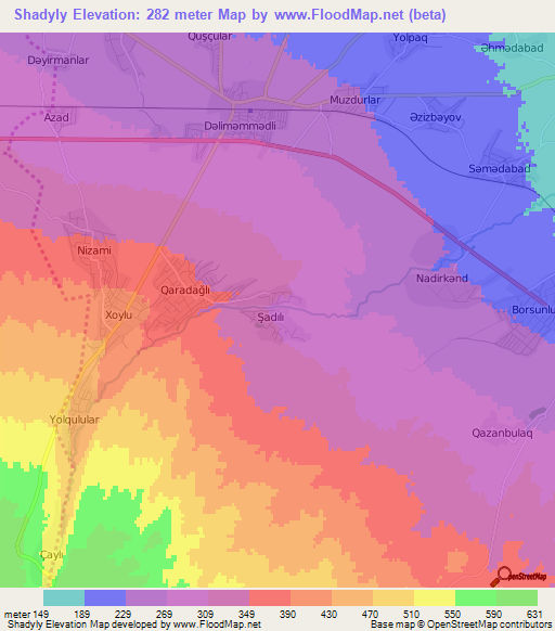 Shadyly,Azerbaijan Elevation Map