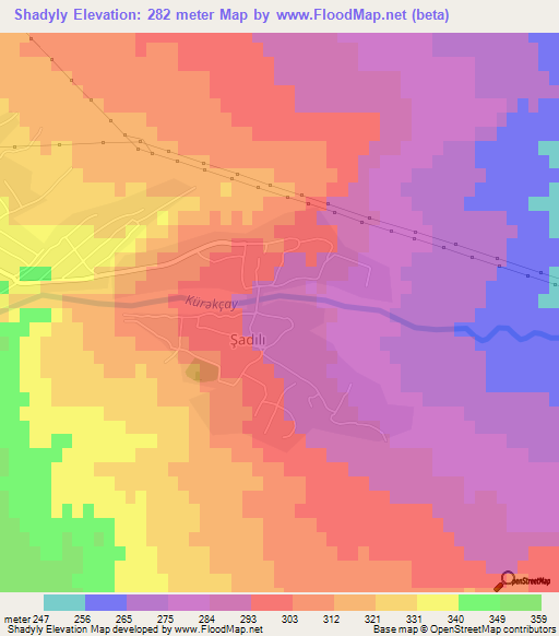 Shadyly,Azerbaijan Elevation Map