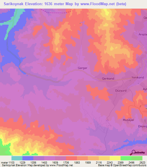 Sarikoynak,Azerbaijan Elevation Map