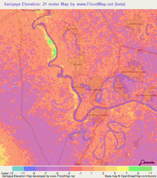 Sariqaya,Azerbaijan Elevation Map