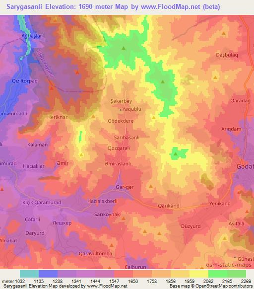 Sarygasanli,Azerbaijan Elevation Map