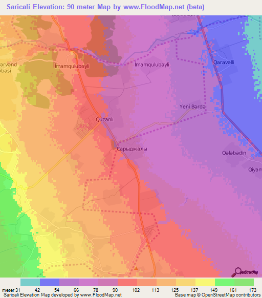 Saricali,Azerbaijan Elevation Map