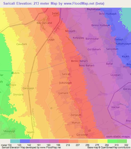 Saricali,Azerbaijan Elevation Map