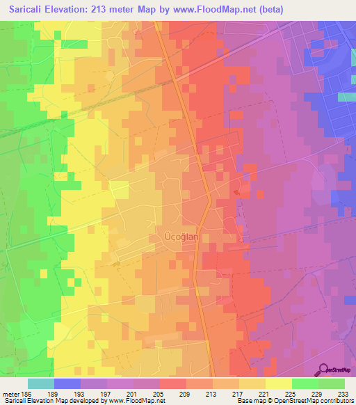 Saricali,Azerbaijan Elevation Map