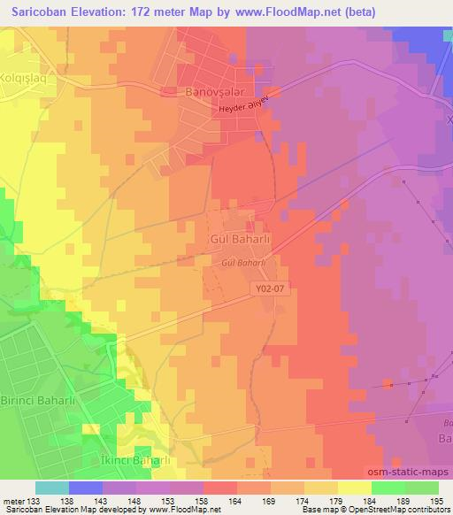 Saricoban,Azerbaijan Elevation Map