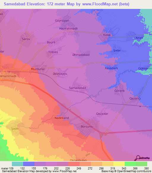 Samedabad,Azerbaijan Elevation Map