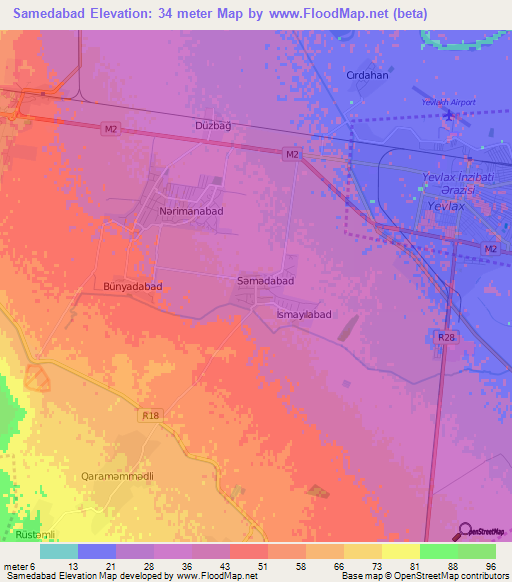 Samedabad,Azerbaijan Elevation Map