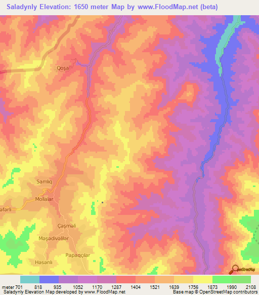 Saladynly,Azerbaijan Elevation Map