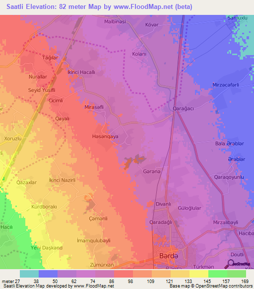 Saatli,Azerbaijan Elevation Map