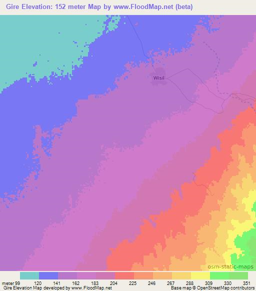 Gire,Somalia Elevation Map