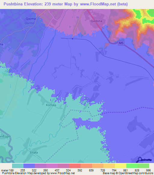 Pushtbina,Azerbaijan Elevation Map