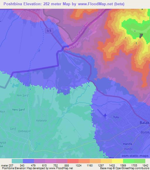 Poshtbina,Azerbaijan Elevation Map