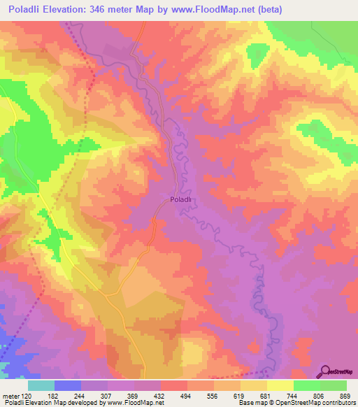 Poladli,Azerbaijan Elevation Map