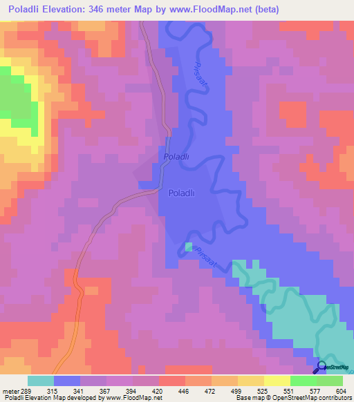 Poladli,Azerbaijan Elevation Map