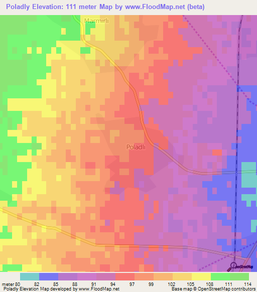 Poladly,Azerbaijan Elevation Map