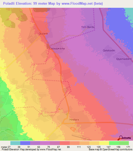 Poladli,Azerbaijan Elevation Map