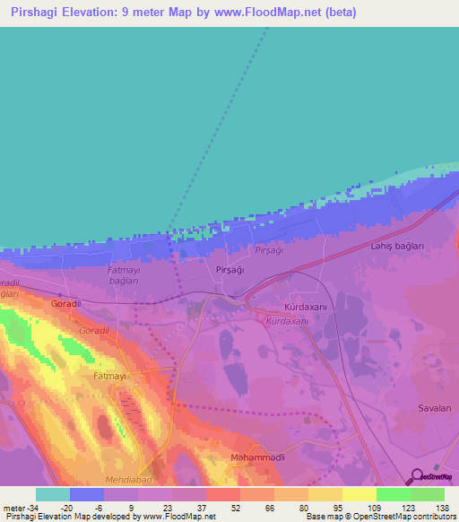 Pirshagi,Azerbaijan Elevation Map