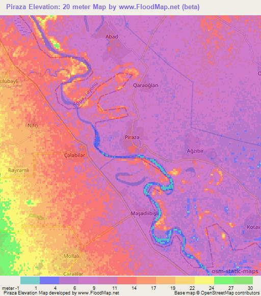 Piraza,Azerbaijan Elevation Map