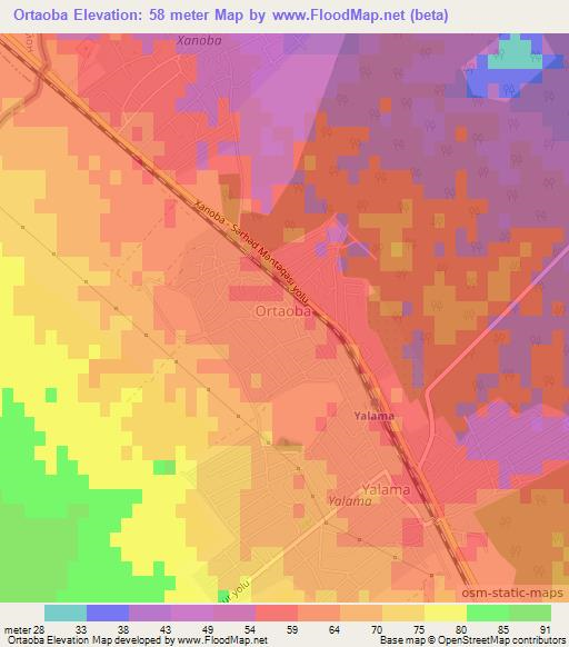 Ortaoba,Azerbaijan Elevation Map