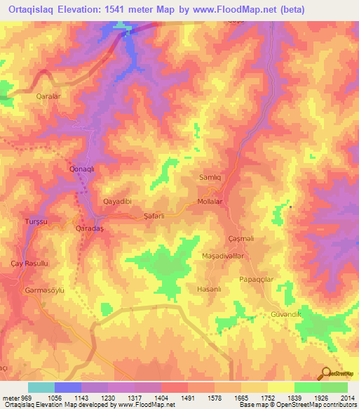 Ortaqislaq,Azerbaijan Elevation Map