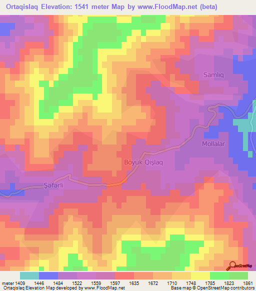 Ortaqislaq,Azerbaijan Elevation Map