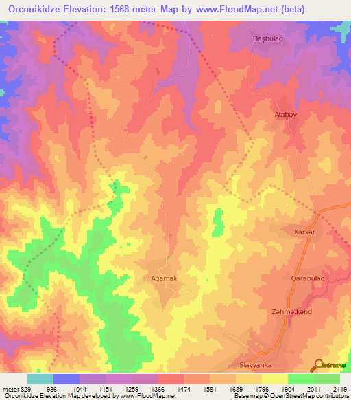 Orconikidze,Azerbaijan Elevation Map