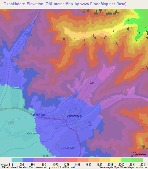 Okhakhdere,Azerbaijan Elevation Map