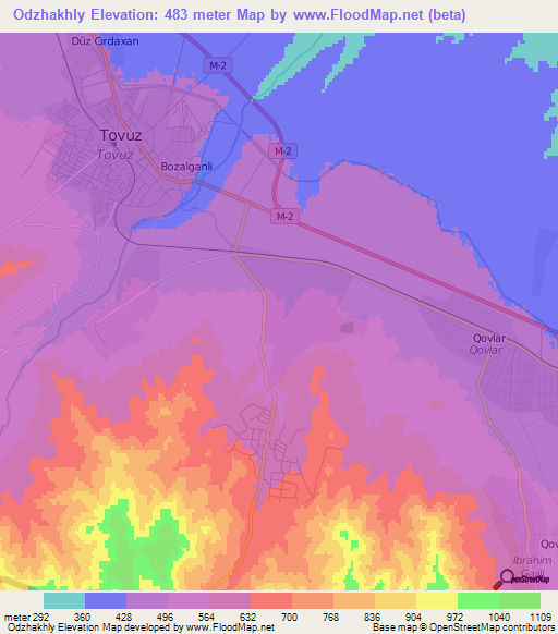 Odzhakhly,Azerbaijan Elevation Map