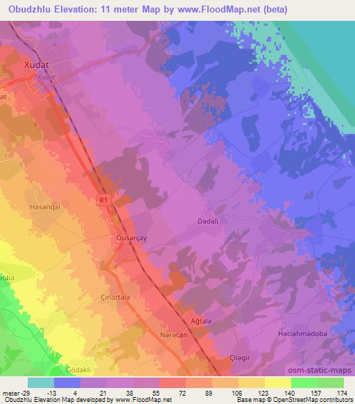 Obudzhlu,Azerbaijan Elevation Map
