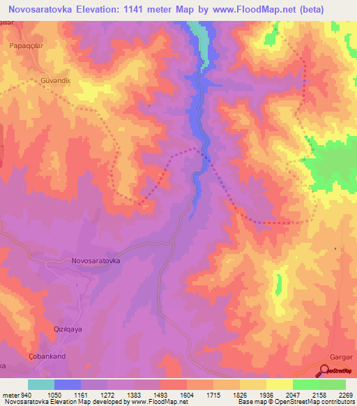 Novosaratovka,Azerbaijan Elevation Map
