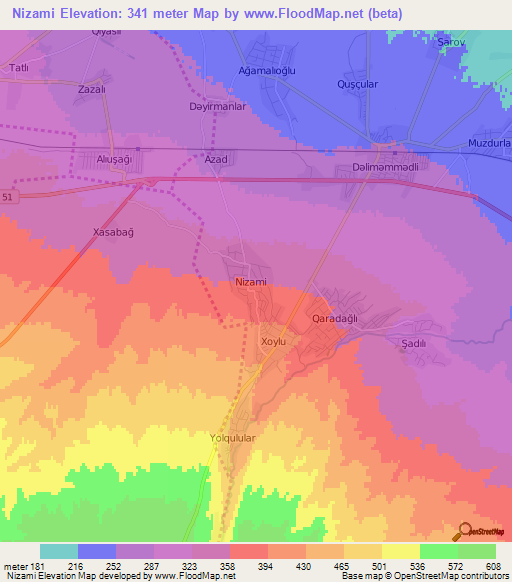 Nizami,Azerbaijan Elevation Map
