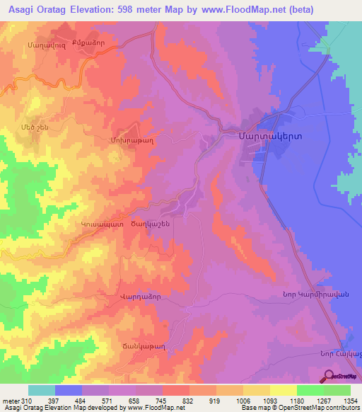 Asagi Oratag,Azerbaijan Elevation Map